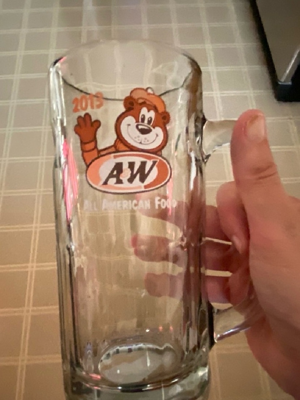 A&W Orange Bear Logo Glass Beer Mug - Clear Glass